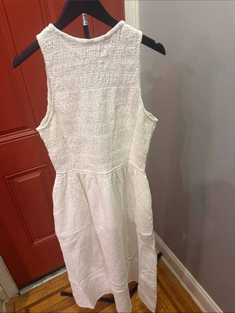 NWOT- PACT ORGANIC COASTAL DOUBLE GAUZE SMOCKED MIDI DRESS- MEDIUM- CREAM - Picture 10 of 16